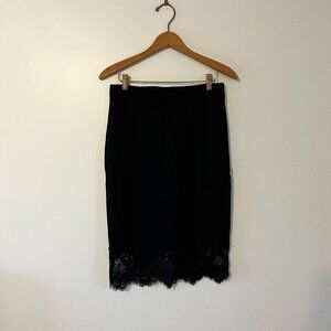 Lulu*s | Bodycon Midi Pencil Skirt | Black with Lace Trim | Size L